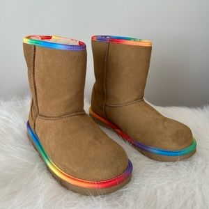 Girls UGG Boots Chestnut w Rainbow Trim size 3Y LIKE NEW!